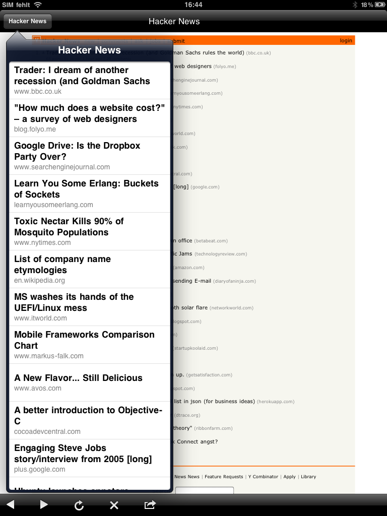 Hacker News for iPad in Potrait Mode